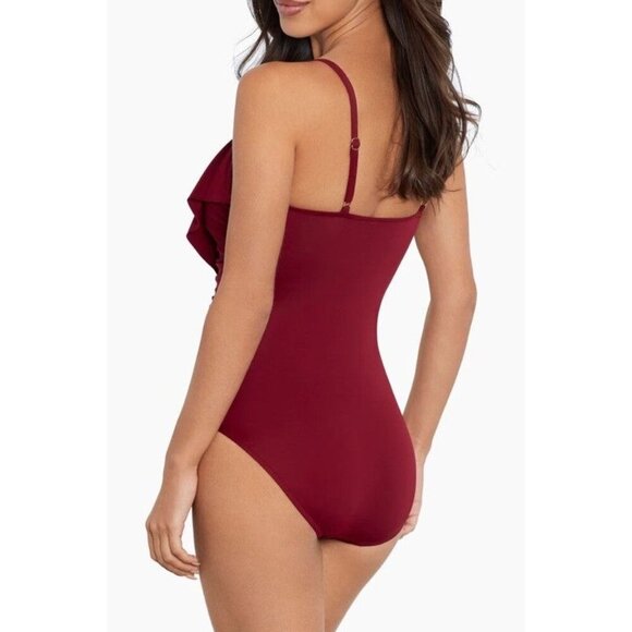 $176 Miraclesuit Solid Isabel One 1 Piece Women's Maroon Red Swimsuit Swim Suit - Picture 2 of 8